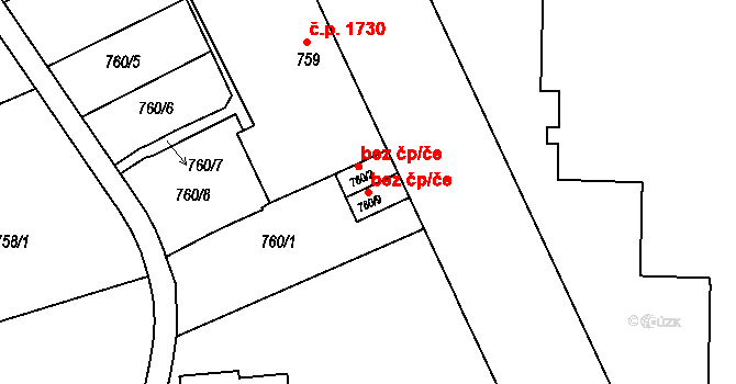 Praha 40412121 na parcele st. 760/9 v KÚ Smíchov, Katastrální mapa