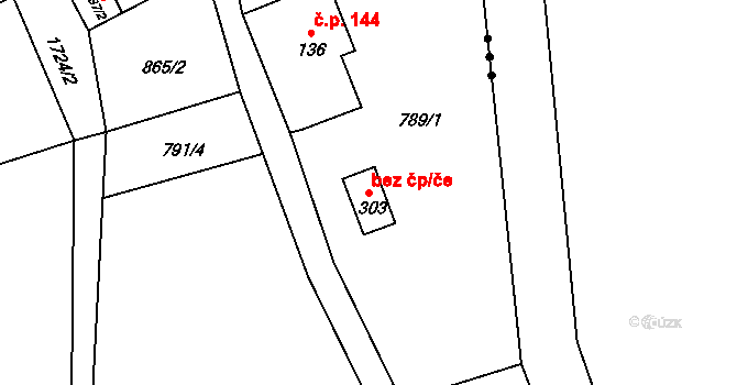 Nová Ves 40832121 na parcele st. 303 v KÚ Nová Ves u Chrastavy, Katastrální mapa