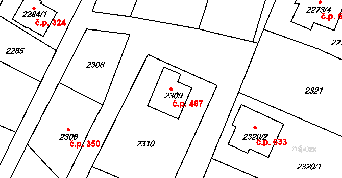 Želechovice nad Dřevnicí 487 na parcele st. 2309 v KÚ Želechovice nad Dřevnicí, Katastrální mapa