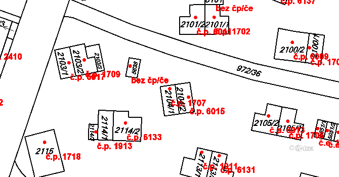 Zlín 1707 na parcele st. 2104/1 v KÚ Zlín, Katastrální mapa