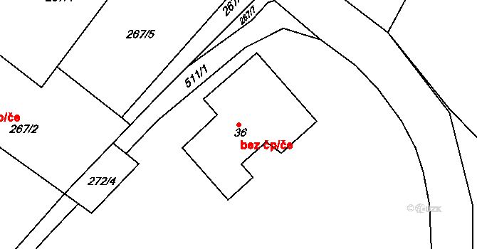 Třebíč 42863121 na parcele st. 36 v KÚ Řípov, Katastrální mapa