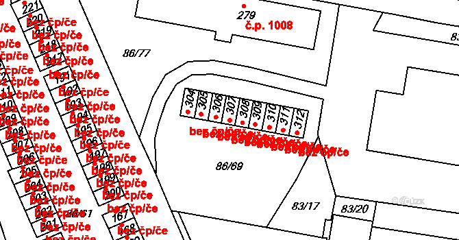 Třebíč 43444121 na parcele st. 307 v KÚ Řípov, Katastrální mapa