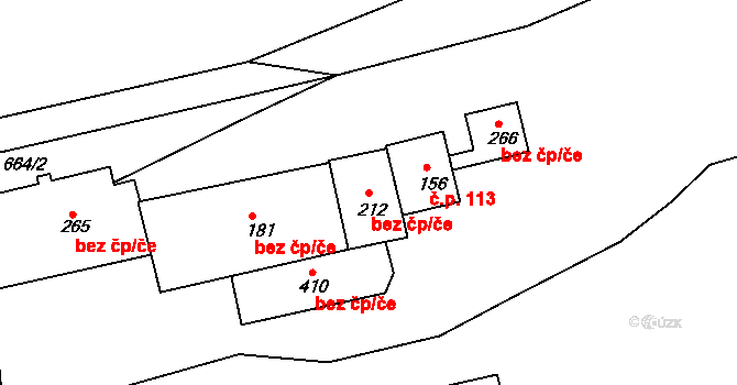 Podkopná Lhota 43560121 na parcele st. 212 v KÚ Podkopná Lhota, Katastrální mapa