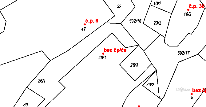 Vlkaneč 44057121 na parcele st. 48/1 v KÚ Přibyslavice u Vlkanče, Katastrální mapa