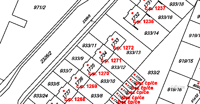 Kateřinky 1271, Opava na parcele st. 1734 v KÚ Kateřinky u Opavy, Katastrální mapa