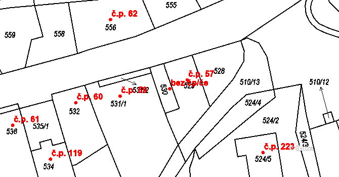 Jirkov 45015121 na parcele st. 530 v KÚ Březenec, Katastrální mapa