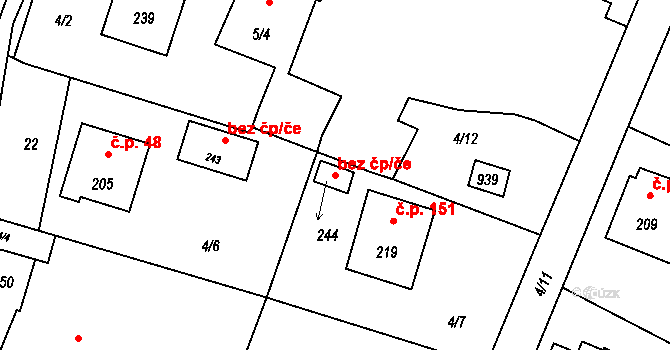 Lužany 47419121 na parcele st. 244 v KÚ Lužany u Přeštic, Katastrální mapa