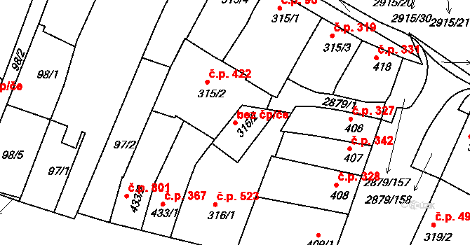 Bystřice pod Hostýnem 47558121 na parcele st. 316/2 v KÚ Bystřice pod Hostýnem, Katastrální mapa