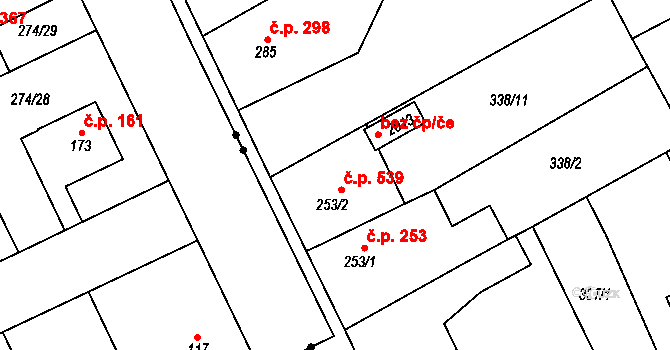 Pouchov 539, Hradec Králové na parcele st. 253/2 v KÚ Pouchov, Katastrální mapa
