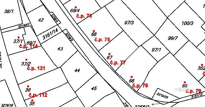 Osvětimany 77 na parcele st. 67 v KÚ Osvětimany, Katastrální mapa