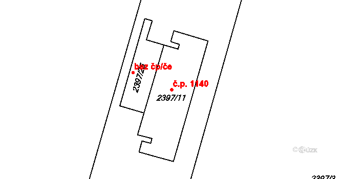 Kunovice 1140 na parcele st. 2397/11 v KÚ Kunovice u Uherského Hradiště, Katastrální mapa