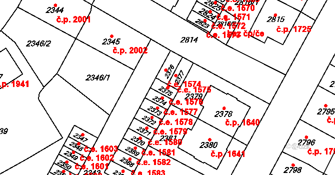 Most 1576 na parcele st. 2375 v KÚ Most II, Katastrální mapa