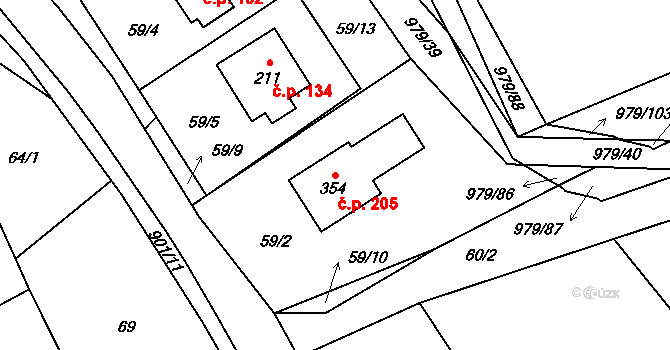 Dlouhá Ves 205, Rychnov nad Kněžnou na parcele st. 354 v KÚ Dlouhá Ves u Rychnova nad Kněžnou, Katastrální mapa