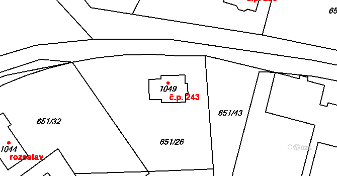 Radvanice 243 na parcele st. 1049 v KÚ Radvanice v Čechách, Katastrální mapa