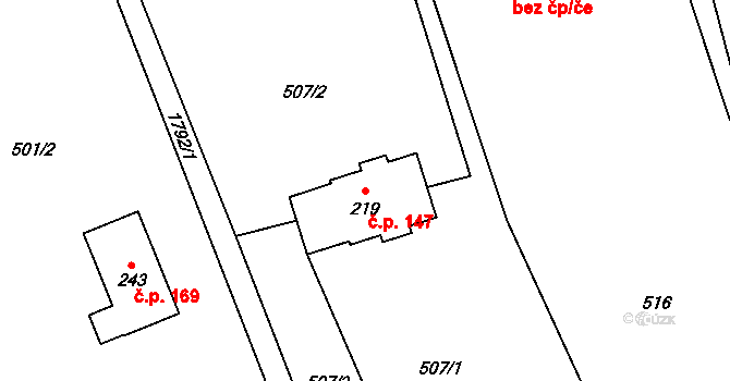 Ruda 147 na parcele st. 219 v KÚ Ruda u Velkého Meziříčí, Katastrální mapa