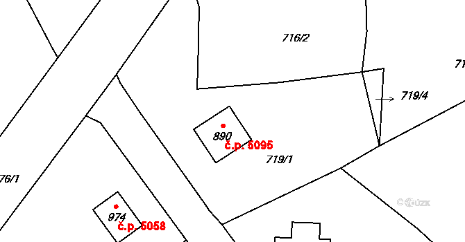 Kokonín 5095, Jablonec nad Nisou na parcele st. 890 v KÚ Kokonín, Katastrální mapa