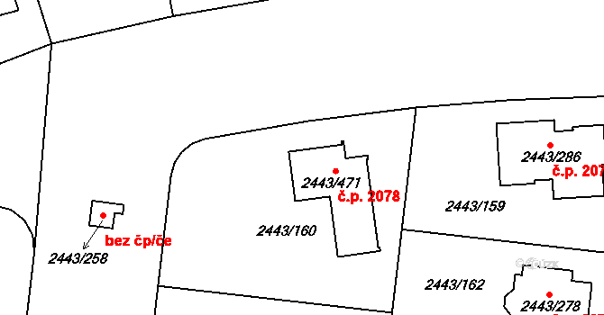 Roztoky 2078 na parcele st. 2443/471 v KÚ Roztoky u Prahy, Katastrální mapa