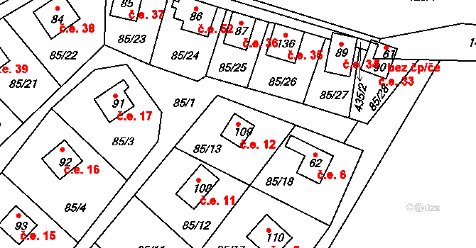 Podhradí 12, Třemošnice na parcele st. 109 v KÚ Podhradí v Železných horách, Katastrální mapa
