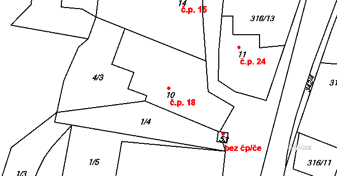 Brčekoly 18, Rosice na parcele st. 10 v KÚ Brčekoly, Katastrální mapa