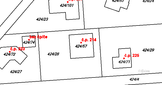Hudcov 214, Teplice na parcele st. 424/57 v KÚ Hudcov, Katastrální mapa