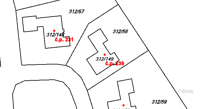 Benice 239, Praha na parcele st. 312/149 v KÚ Benice, Katastrální mapa