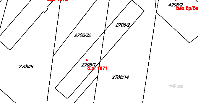 Kuřim 1971 na parcele st. 2708/1 v KÚ Kuřim, Katastrální mapa