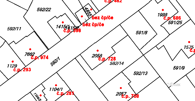 Beroun-Závodí 728, Beroun na parcele st. 2058 v KÚ Beroun, Katastrální mapa