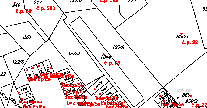 Lobeček 75, Kralupy nad Vltavou na parcele st. 1244 v KÚ Lobeček, Katastrální mapa