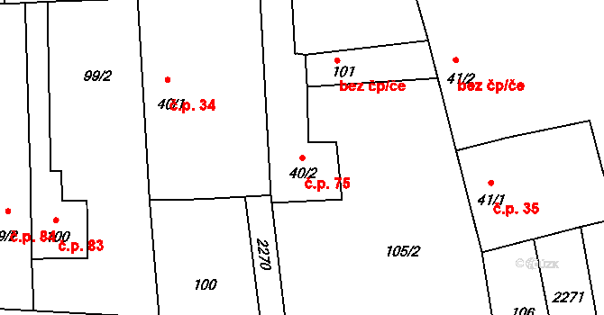 Horusice 75, Veselí nad Lužnicí na parcele st. 40/2 v KÚ Horusice, Katastrální mapa