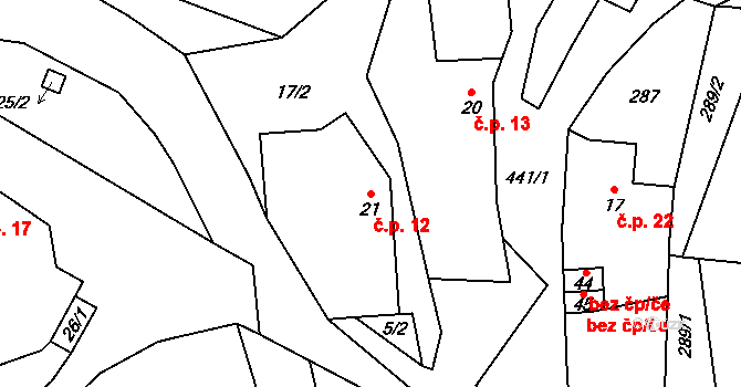 Víska 12, Čmelíny na parcele st. 21 v KÚ Víska, Katastrální mapa
