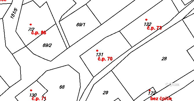 Bělý 70, Machov na parcele st. 131 v KÚ Bělý, Katastrální mapa