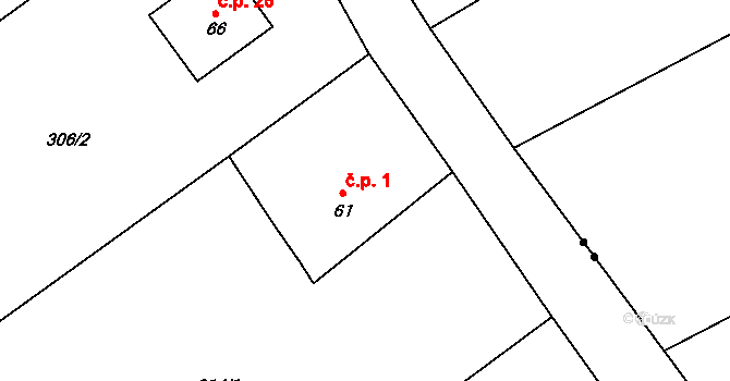 Rtyně 25, Zaloňov na parcele st. 66 v KÚ Rtyně, Katastrální mapa
