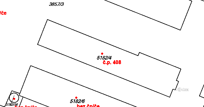Polabiny 408, Pardubice na parcele st. 5182/4 v KÚ Pardubice, Katastrální mapa