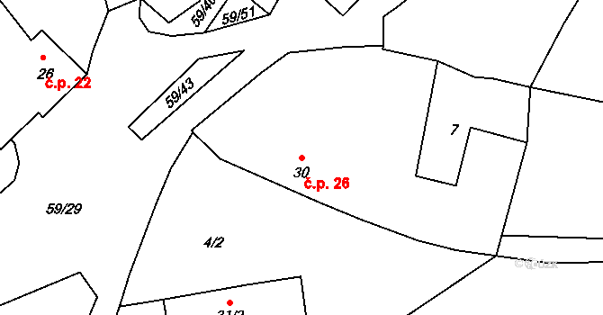 Zábrdí 26 na parcele st. 30 v KÚ Zábrdí u Lažišť, Katastrální mapa