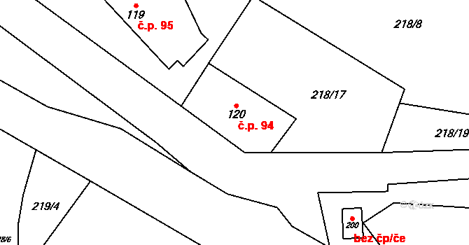 Brníčko 94 na parcele st. 120 v KÚ Brníčko u Zábřeha, Katastrální mapa