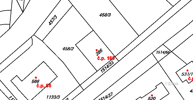 Rejhotice 185, Loučná nad Desnou na parcele st. 286 v KÚ Rejhotice, Katastrální mapa