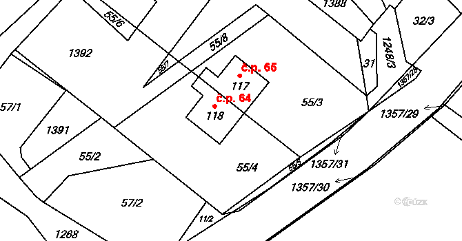 Tošovice 64, Odry na parcele st. 118 v KÚ Tošovice, Katastrální mapa