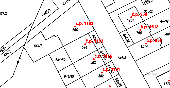 Nový Jičín 1133 na parcele st. 594 v KÚ Nový Jičín-Horní Předměstí, Katastrální mapa