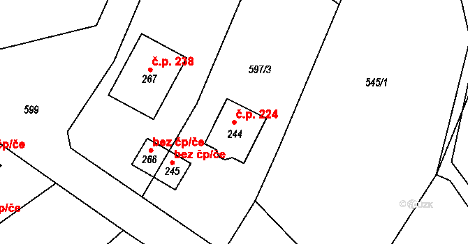 Třebihošť 224 na parcele st. 244 v KÚ Třebihošť, Katastrální mapa