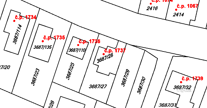 Kunovice 1737 na parcele st. 3687/28 v KÚ Kunovice u Uherského Hradiště, Katastrální mapa