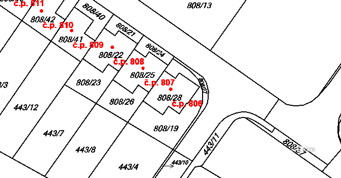 Výškovice 806, Ostrava na parcele st. 808/28 v KÚ Výškovice u Ostravy, Katastrální mapa