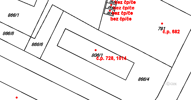 Blatná 728,1014 na parcele st. 806/1 v KÚ Blatná, Katastrální mapa