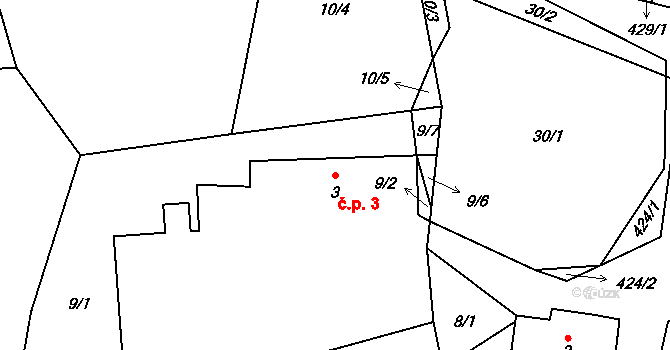 Chocenická Lhota 3, Chocenice na parcele st. 3 v KÚ Chocenická Lhota, Katastrální mapa