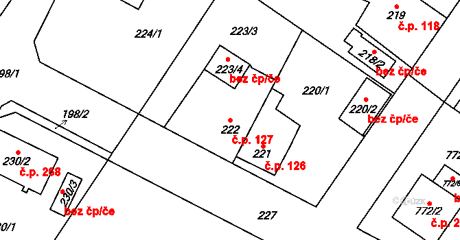 Senec 127, Zruč-Senec na parcele st. 222 v KÚ Senec u Plzně, Katastrální mapa