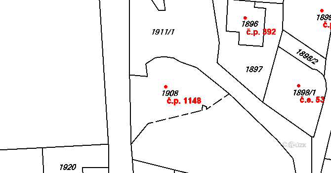 Vejprty 1148 na parcele st. 1908 v KÚ Vejprty, Katastrální mapa