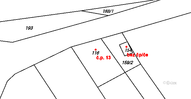 Trnovany 13, Žatec na parcele st. 116 v KÚ Trnovany u Žatce, Katastrální mapa