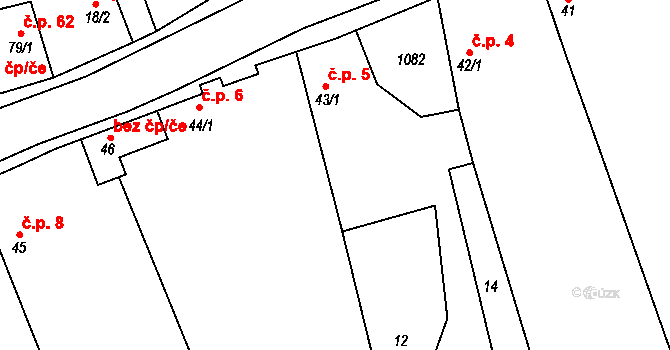 Hřivčice 5, Peruc na parcele st. 43/1 v KÚ Hřivčice, Katastrální mapa