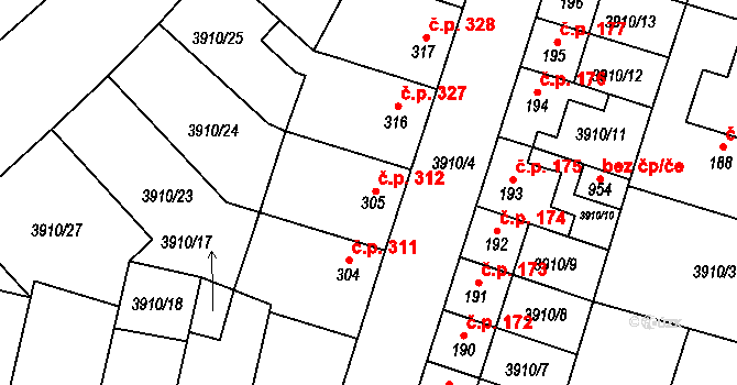 Lenešice 312 na parcele st. 305 v KÚ Lenešice, Katastrální mapa