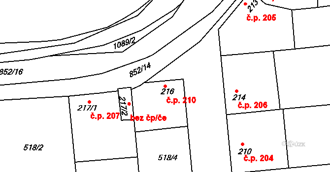 Líšťany 210 na parcele st. 216 v KÚ Líšťany u Cítolib, Katastrální mapa