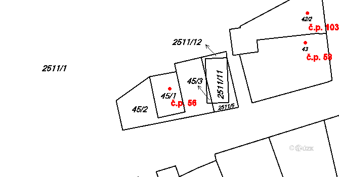 Stebno 56, Kryry na parcele st. 45/1 v KÚ Stebno u Petrohradu, Katastrální mapa